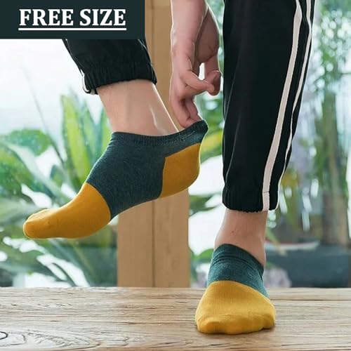 Image of MOMISY Men's Premium Cotton Cushion Ankle length Socks, (Multicolor) Pack of 5 (Free Size)