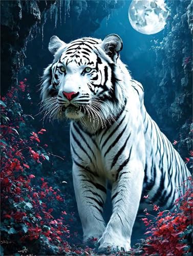 Broderie diamant tigre blanc de la lune kit complet de peinture 30x40cm