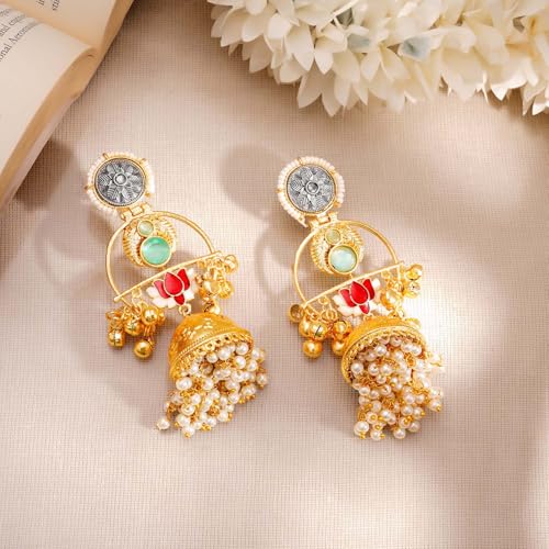 Image of Rubans Oxidised Dangle Earrings Boho Statement Jewellery Gift for Women & Girls