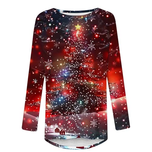 Womens Xmas Tree Graphic Shirts Oversized Crewneck Long Sleeve Glitter Tunic Blouse Casual Christmas Holiday Pullover2