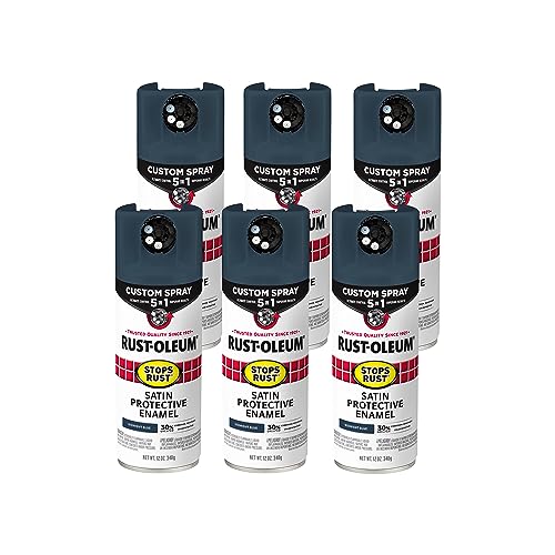 Image of Rust-Oleum Stops Rust Custom 5-in-1 Spray Paint, Satin Midnight Blue | Rust Preventive Protective Enamel, Multi Surface (Metal, Wood and More), Adjustable Dial for Better Control, Fast Dry, 6 Pack