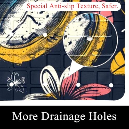 Tapis de bain antidérapant Art Florals extra long à séchage rapide pour douche - 3