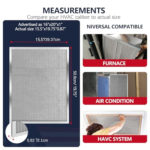 Image of MERV 8 16x20x1 Washable Aluminum Lifetime Furnace Filter, Reusable AC /HVAC Filter, Permanent Air Filter, Easy to Clean, Healthier Home or Office