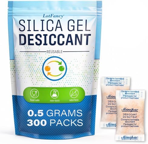 LotFancy Silica Gel Packets 0.5g 300 Pack, Color Indicating Desiccant Bags