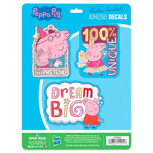 Image of Hasbro Peppa Pig Adhesive Vinyl Sticker Decals - Fun Set of Peppa Pig Stickers for Car, Water Bottle or Laptop, 1 Pack (3 Count)