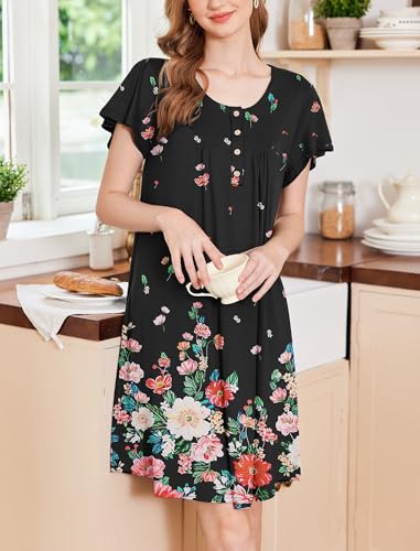 Image of Ekouaer House Dress for Women with Pockets Short Sleeve Moo Moos Plus Size Nightgowns Floral Print Mumu Dresses