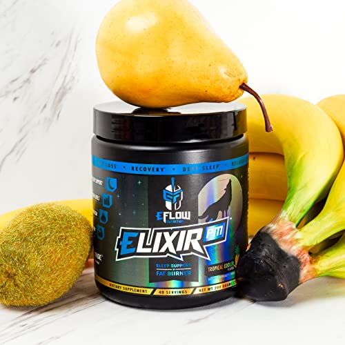 Eflow Nutrition Elixir Pm - Night Time Fat Burner And Natural Sleep Support - Gaba, L-Carnitine, Melatonin, Workout Recovery, Deeper Sleep & Relaxation, Pm Weight Loss - Tropical Cooler (40 Servings) #TOP4