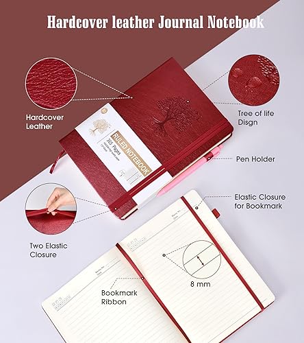 Image of Lined Journal Notebook, 365 Pages B5 Large Journals for Writing College Ruled Notebook, Hardcover Leather Journal for Women Men, Daily Notebook for Work, Note Taking, 100Gsm Paper ( 7.6'' X 10'' Wine)