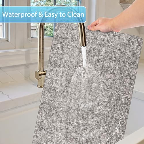 Placemats Set of 12 Washable, Heat Resistant Table Placemats Wipeable Faux Leather Place Mats Non Slip, Waterproof Square Table Mats for Indoor Outdoor, Light Grey