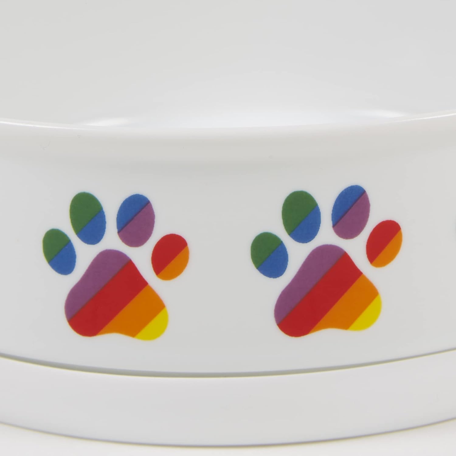 Bone Dry Ceramic Food Bowls, Non-Slip & Dishwasher Safe, Large Set, 7.5x2.4, Rainbow Paw, 2 Count