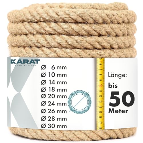 KARAT Kletterseil 5m 24mm Dicke Juteschnur, Tau Seil aus 100% Natur Jute extra Starke Juteband Schnur, Kordel Garn für Sport, Garten Dekoration, Bastelarbeiten Kratzbaum