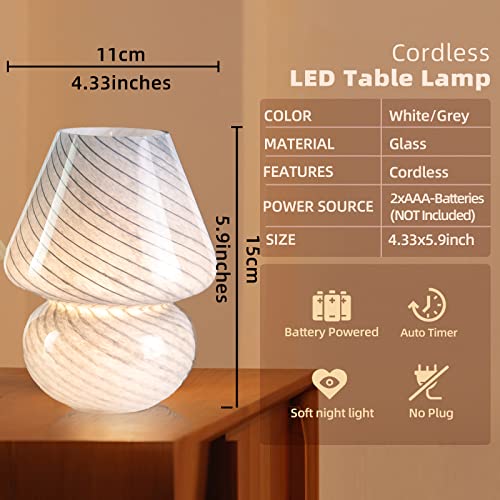 Battery Operated Table Lamps Timer, Cordless Lamp With Led Bulb For Power Outage, Mushroom Lamp For Area No Plug, Decorative Lamp For Tabletop/Corner/Entryway/Stairway/Bathroom/Fireplace(Grey Twill) #TOP6