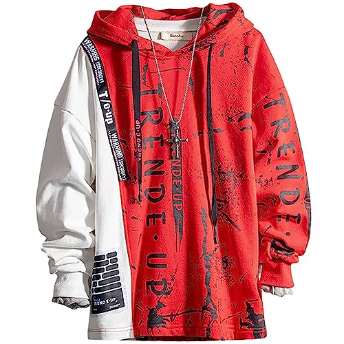 Hoodies for Men Color Block Hoodie with Design Hip Hop Colorful Hooded Pullover Novelty Sweatshirt