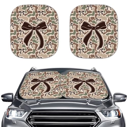 Image of Windshield Sun Shade Foldable Brown Camo Bow Auto Front Window Sunshades for Most Windshield, Auto Sun Heat and UV Rays Blocker Keep Your Car Cool, 28.5 inchx25.5 inch
