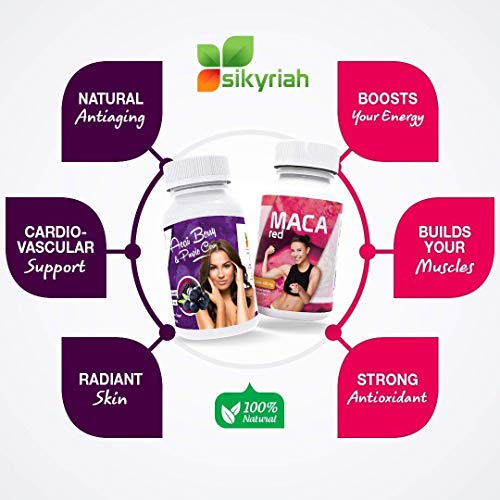 Sikyriah Red Maca And Acai Berry Capsules For Women – Energy Booster - Hormonal Balance - Super Antioxidants And Antiaging - Natural Resveratrol - 2 Bottles (200 Capsules) #TOP4