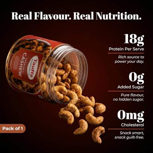 Image of Tauffa Barbeque Cashews 250g | Smoky BBQ Roasted Whole Kaju | Crunchy Masala Kaaju Nuts | Ready-to-Eat | No Added Oil or Colours