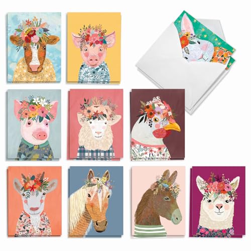 Cartes de correspondance animaux de la ferme avec enveloppes The Best Card Company AM2812OCB