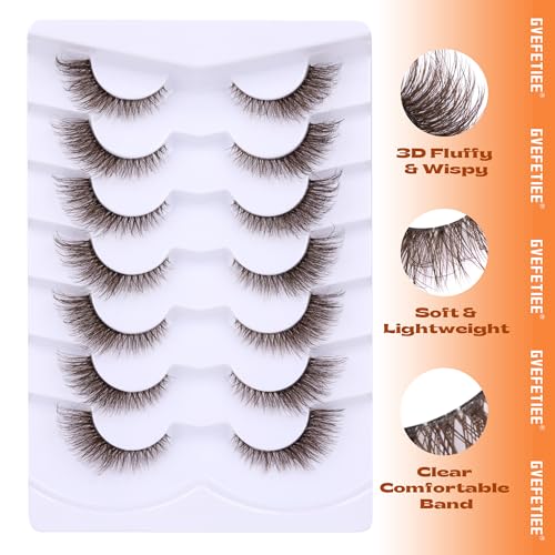 Brown Lashes False Eyelashes Natural Look Wispy Fox Eye Lashes Fluffy Lashes Fake Eye Lashes Cat Eye Strip Lashes Clear Band Brown Eyelashes Extensions by GVEFETIEE 7 Pairs - Image 4
