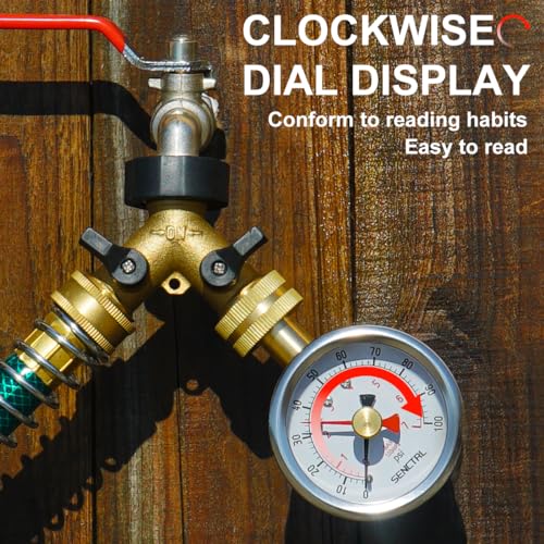 Image of SENCTRL 0-100 Psi Lead-Free Water Pressure Gauge Test with Lazy Hand | 2.5 inch Dial Size, 3 /4 inch Female Garden Hose Thread, Stainless Steel Case, IP67 Waterproof, for Home Potable Water, House Tube