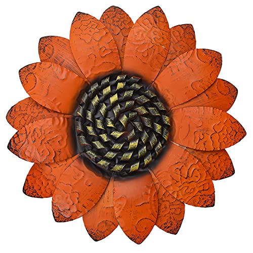 Tournesol en métal orange de 33 cm conçu en relief pour une décoration murale extérieure durable