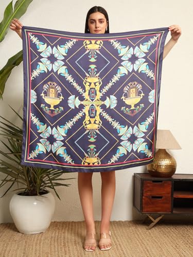 Image of Ravaiyaa - Attitude is everything Women Silk Digital Print Large Square Scarf Breathable Lightweight Neckerchief Printed Headscarf 40 inch x 40 inch Inch