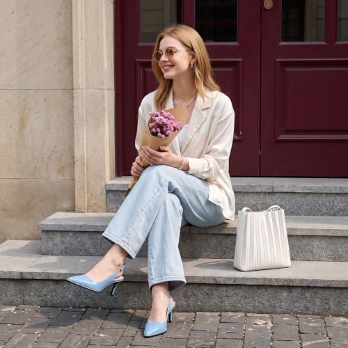 Image of YODEKS Slingback Heels for Women Pointy Toe Beaded Heels Close Toe Kitten Heel Pumps 2.5 Inch Stiletto Pumps Wedding Party Dressy Shoes