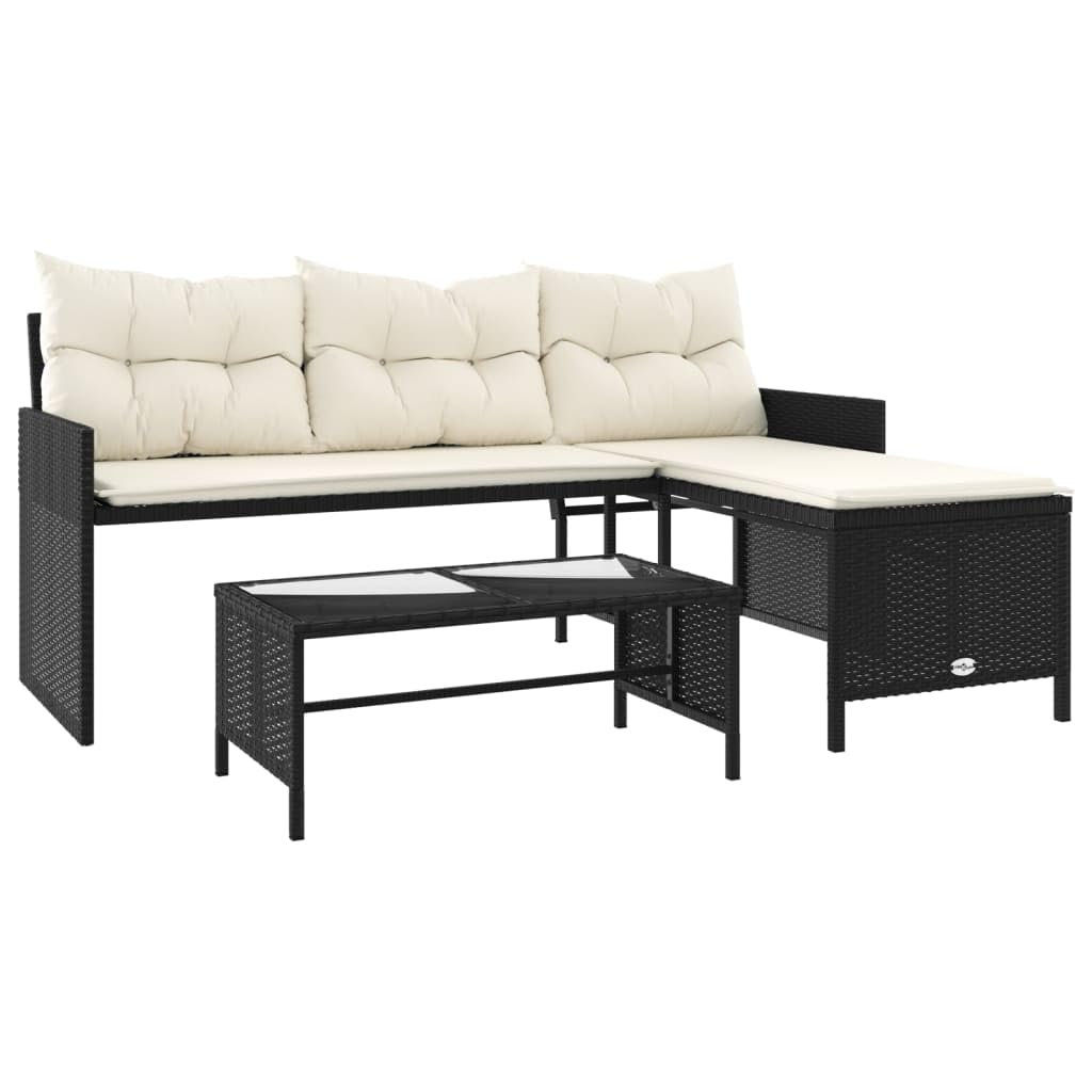 vidaXL Gartensofa in L-Form mit Tisch Kissen, Outdoor Sofa Terrassensofa, Garten Sofagarnitur, Gartenmöbel Sitzgruppe, Schwarz Poly Rattan