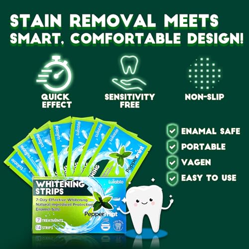 Image of Teeth Whitening Strips for Tooth White: Professional Dentist Formulated Teeth Whitener Enamel-Safe Non-Slip 14 Strips 7 Treatments (14 Count (Pack of 1), Peppermint)