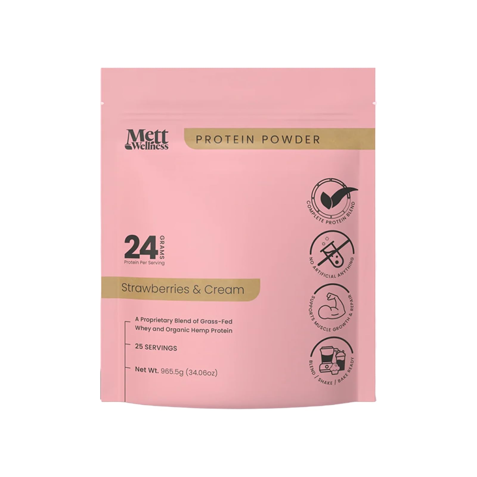 Mett Wellness Blend de proteínas de soro de leite, cânhamo e colágeno bovino, 24 g de proteína por porção, 681 g
