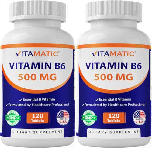 Vitamatic Vitamin B6 500 mg Tablets 120 Count Pyridoxine HCl - 2 Pack
