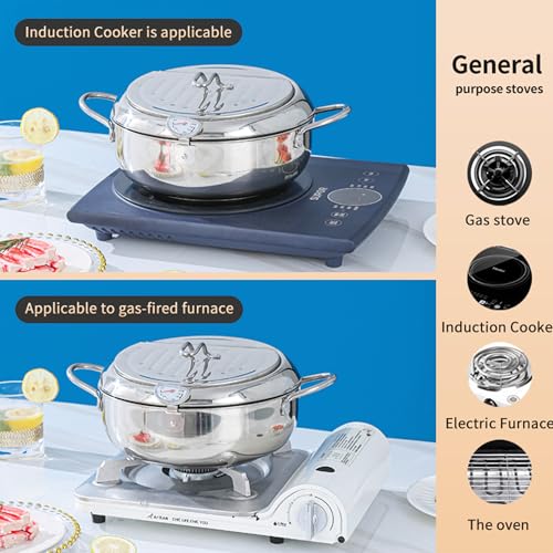 Image of FIRE RIOT Deep Fryer Pot 4.3L / 4.54 Qt (145 oz), Japanese Tempura Frying Pot with Thermometer & Lid, 304 Stainless Steel Fryer with Oil Drip Drainer Rack for French Fries, Chicken, Shrimp & More