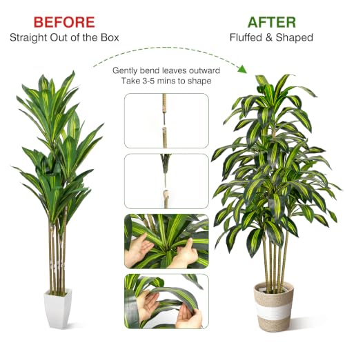 LuceAlberi 5FT Artificial Dracaena Tree - Tall Faux Dracaena with White Planter, Artificial Plants Indoor, Fake Plant Build Boho-Chic Basket, Fake Tree for Outdoor Home Office Decor — view 5