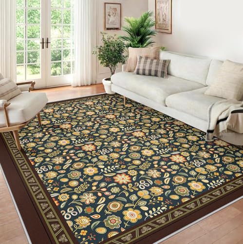 Tapis lavable à fleurs rétro 200x300cm antidérapant pour en finir avec les taches - 4