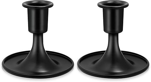 Portavelas 2 piezas de metal corto con forma de vela, juego de portavelas negros KSWING, perfecto para centro de mesa, chimenea, fiesta, boda,