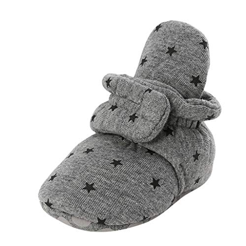 WUAI Baby Boys Girls Cotton Booties with Non Skid Bottom Infant Toddle First Walkers Crib Shoes Birthday Shower Gift(Dark Gray,6-12Months)