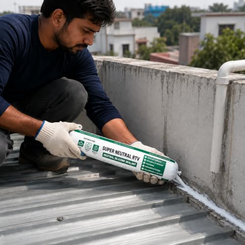Image of White Silicone Sealant Waterproof | Fast Fixing & Drying RTV Neutral Silicone Adhesive for Roof Leakage Repair, Concrete, Water Tank, Metal, Steel, & Other Surface (600ml Sausage Pack)