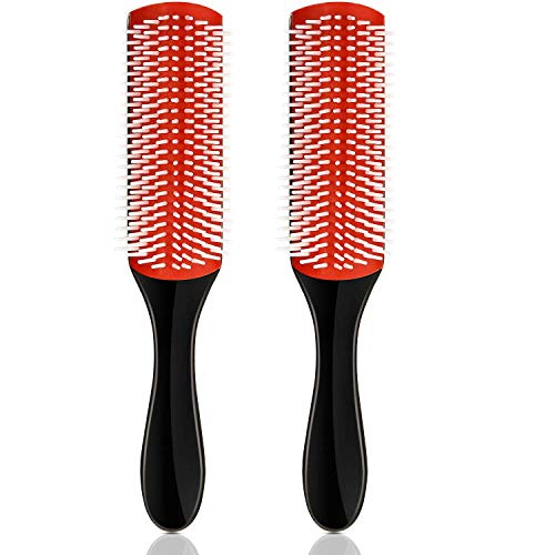 2 Pieces 9-Row Cushion Nylon Bristle Styling Brushes, Classic 9-Row Hair Brushes, Hair Tools for Separating, Shaping, Defining Curls, Blow-Drying, Styling, Detangling (Black)