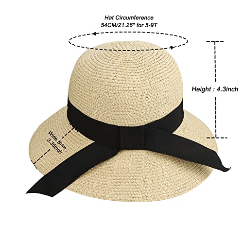 Girl-Straw-Hats Wide-Brim-Sun Hat Foldable Toddler-Beach Hat with Bowknot Kids-Summer Straw Cap for Little Girl Kids2