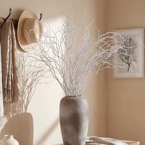 Image of Norme 10 Pcs 47.2 Inch Lifelike Curly Willow Branches for Vases Artificial Decorative Dried Twigs Tall Plastic Vine Bendable Stick for DIY Plant Farmhouse Wedding Indoor Home Hotel Decor(White Green)