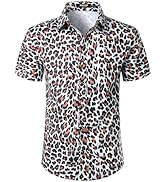 JEMITOP Men's Stretchy Causal Leopard Cheetah Print Short Sleeve Slim Fit Button Up Shirt