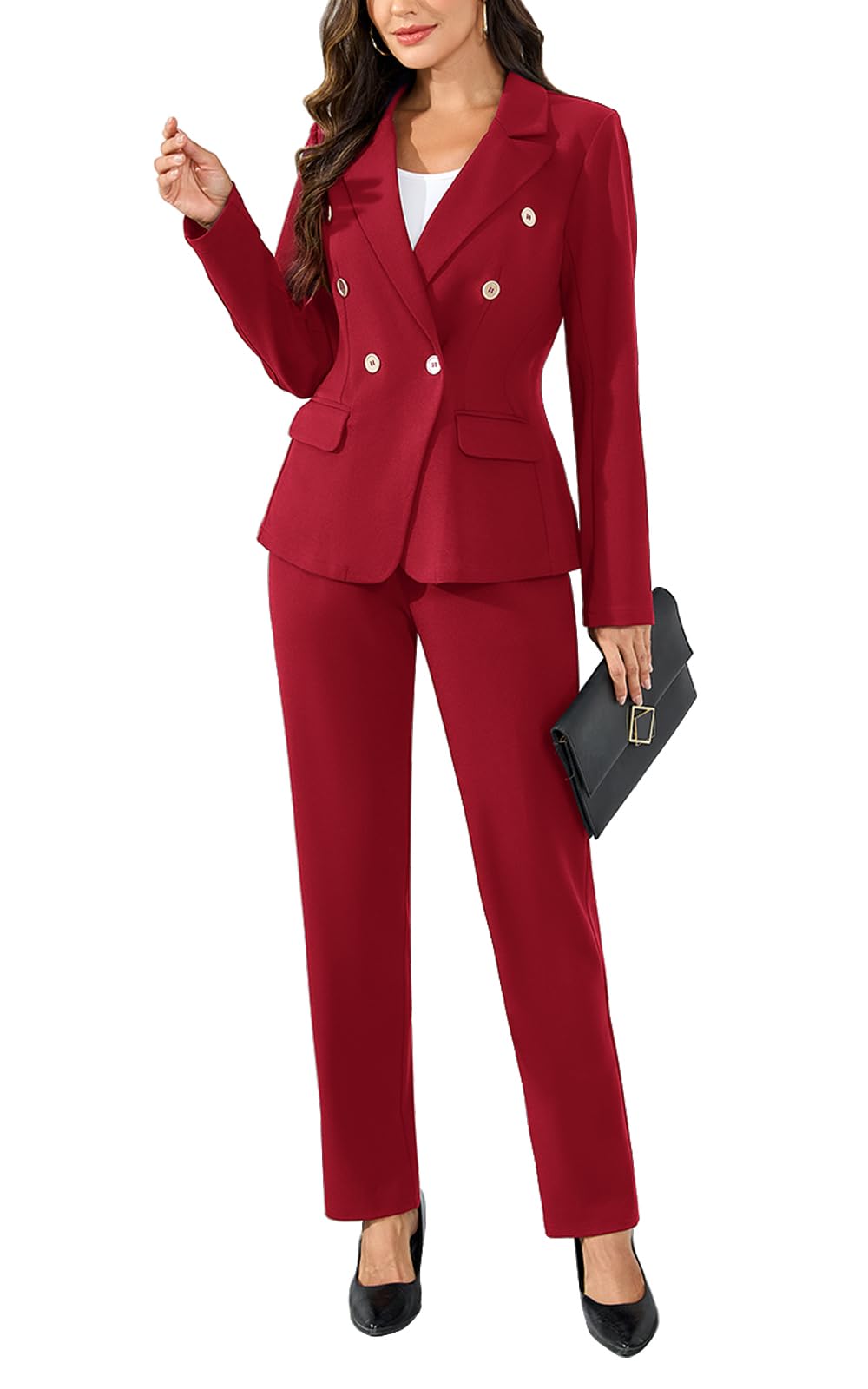 Womens 2 Piece Suits Business Casual Outfits Double Breasted Blazer Pantsuits Professional Office Work Sets