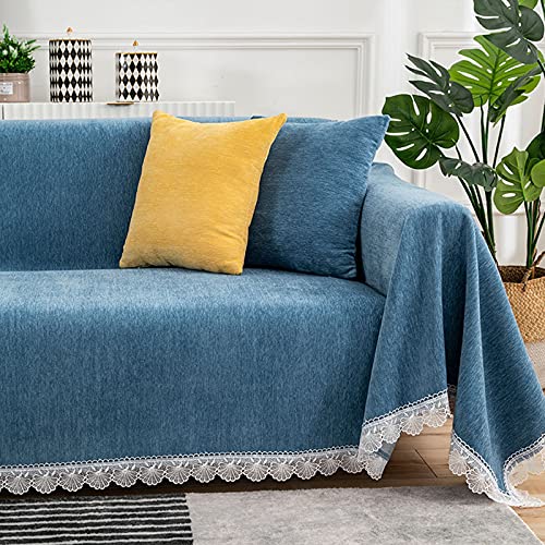 Couverture de canapé antidérapante en chenille bleue protège votre grand canapé avec élégance