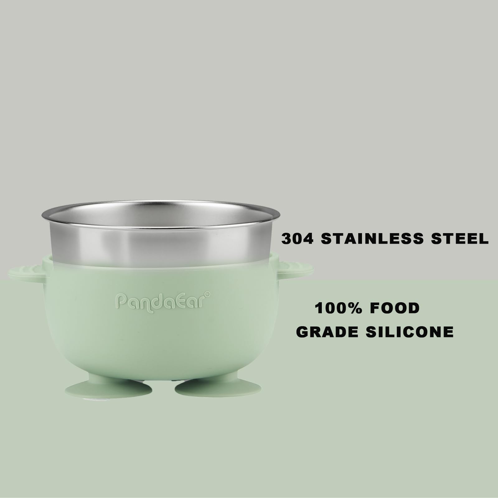 PandaEar 6 Pack Stainless Steel Baby Bowls and Spoons Set, 2 Baby Bowls with Suction & 4 Silicone Baby Utensils Set - Image 4
