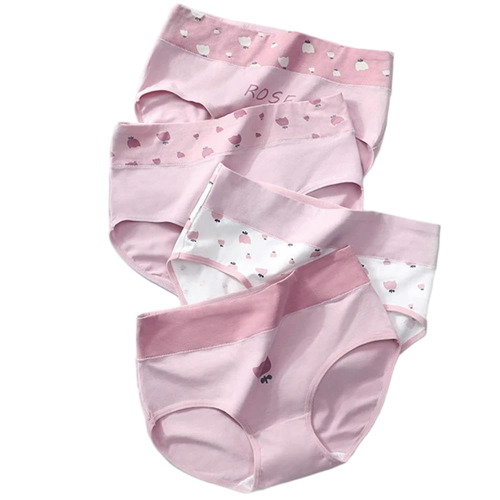 DYRBF - Bragas de algodón de cintura alta para mujer, ropa interior adelgazante, sin costuras, ropa interior sexy y transpirable para mujer, 4 piezas
