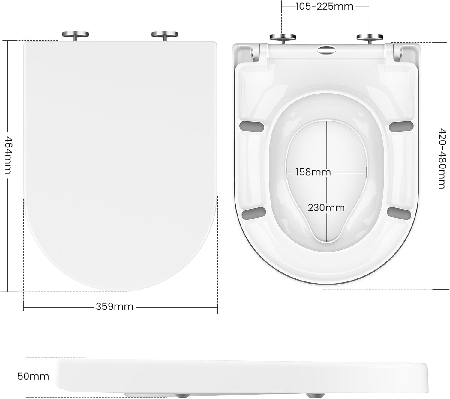 Sedile WC Forma D con Seggiolino Bambini Magnetico, Copriwater Universale in PP Spesso, Chiusura Rallentata Soft Close, Quick-Release, Antiscivolo, Facile da Pulire, Bianco per Famiglia