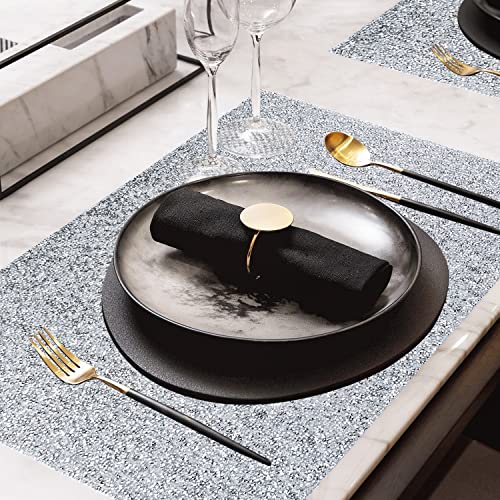 Rhinestone Placemat, Silver Bling Placemat Waterproof Heat Resistant Washable Table Mat, Anti-Slip Rectangle Glitter Rhinestones Glam Place Mat, 17.71 X 11.81 In For Decor Party 2 Pcs #TOP2