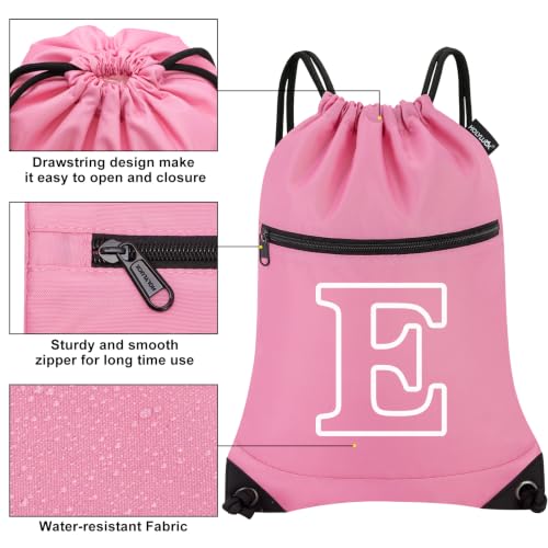 Image of HOLYLUCK Drawstring Bags Initial Backpack Sackpack Cinch Bags for Sports, Gym, Travel, Beach(Pink-E)