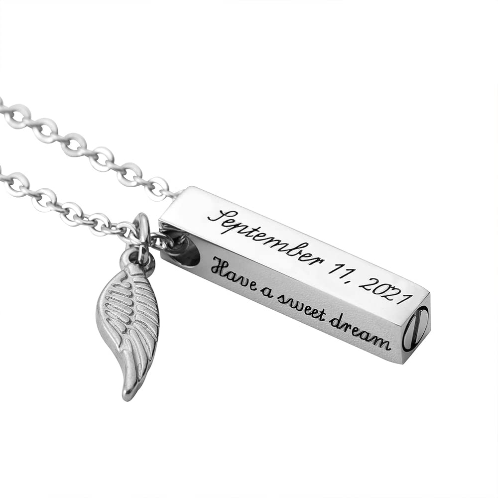 Generic Personalized Angel Wing Urn Necklace - Unisex Adult Memorial Keepsake - Stainless Steel - 24 inches