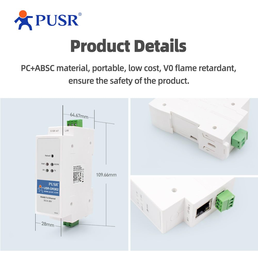 Convertidor de riel DIN RS485 a Ethernet Modbus RTU a TCP Modbus Gateway transmite datos de forma transparente entre TCP/IP y RS485 página web definida por el usuario USR-DR302