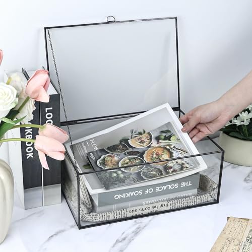 HighFree Vintage Glass Box with Lid - Clear Jewelry Glass Display Box Keepsake Box - Home Decor Decorative Box for Trinket Rings Bracelet (Gold, X-Extra Large) by HighFree - Image 3